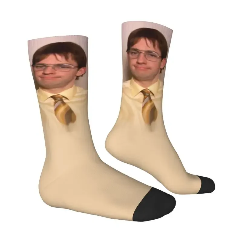 Funny Jim Halpert Men's Crew Socks Unisex Fun 3D Print The Office TV Dress Socks