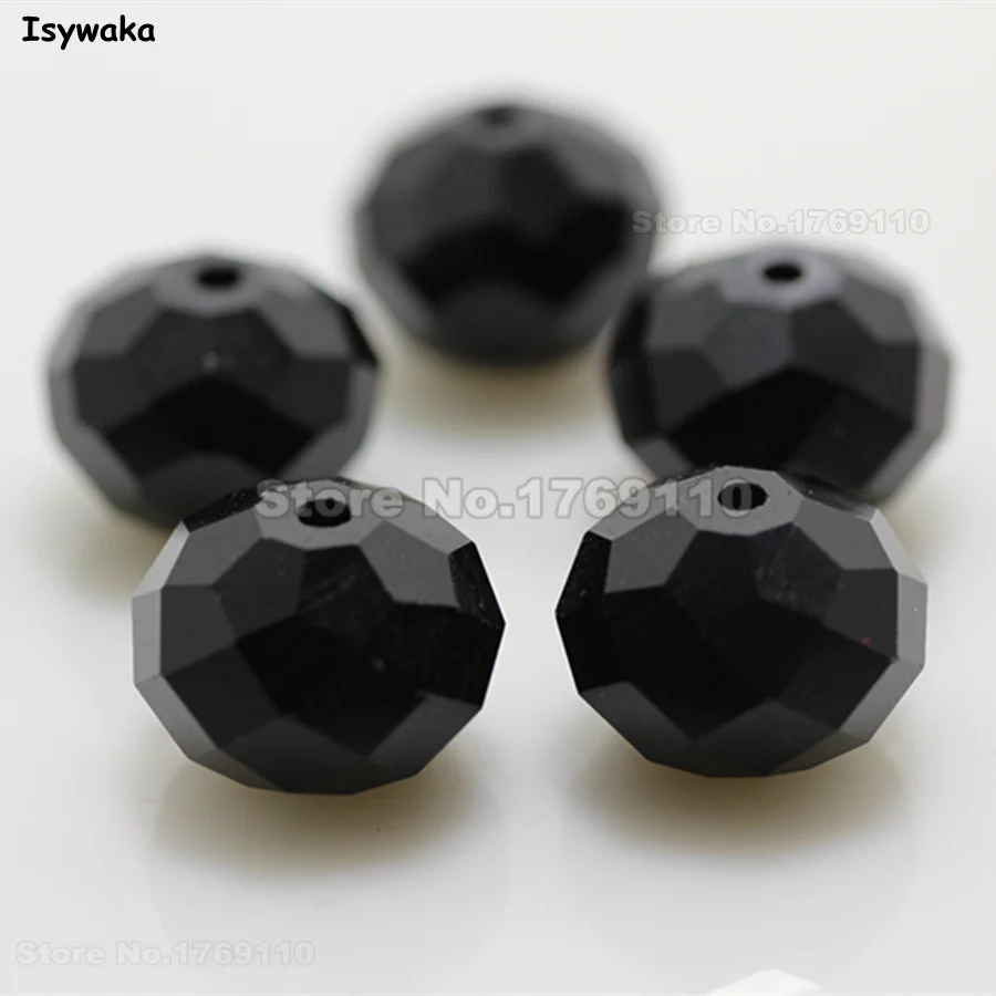 

Isywaka Black Color 10*12mm 70pcs Rondelle Austria faceted Crystal Glass Beads Loose Spacer Round Beads for Jewelry Making