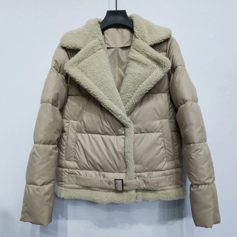 New Winter Lamb Wool Splicing Cotton-padded Jacket Women Turn Down Collar Down Cotton Outwear Lady's Short Solid Jackets Coats