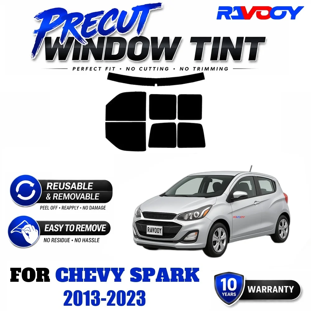 RAVOOY Precut Window Tint, Reusable Removable EPU Film, Custom Fit for Chevy Spark 2013-2023, UV Heat Protection