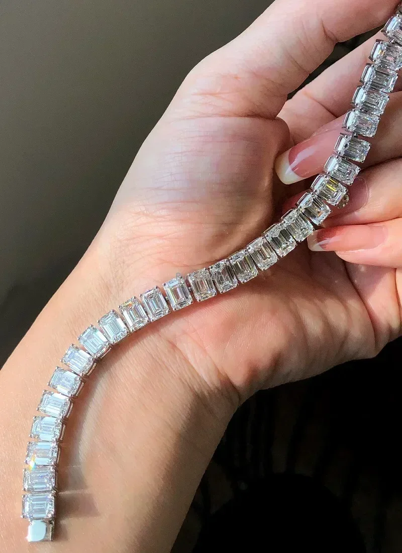 Ruif Customize Platinum about 1ct Emerald Cut Lab Grown Emerald Tennis Bralcelt for Women Wedding bangles Bracelets