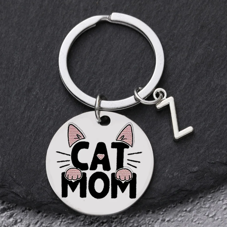سلسلة مفاتيح من الفولاذ المقاوم للصدأ على شكل قطة أمي - حلقة مفاتيح للسيدات ذات طابع كرتوني مستدير مع مشبك حلقي، مثالية لعيد الأم #6
