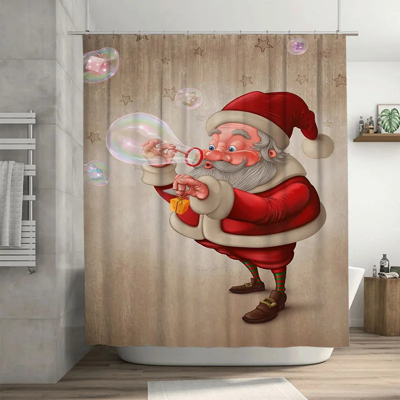 

Tuniu Праздничная занавеска для душа Санта-Клауса Рождественский декор для ванной комнаты Веселый праздничный подарок Очаровательная водонепроницаемая ткань Искусство