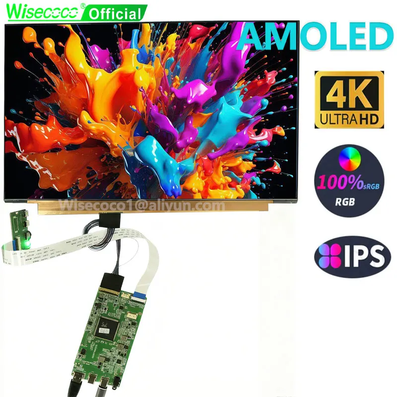 

Wisecoco 15,6-дюймовый 4k Oled-дисплей IPS Amoled UHD для платы контроллера Raspberry Pi 60 Гц 3840x2160 дополнительный экран для ноутбука