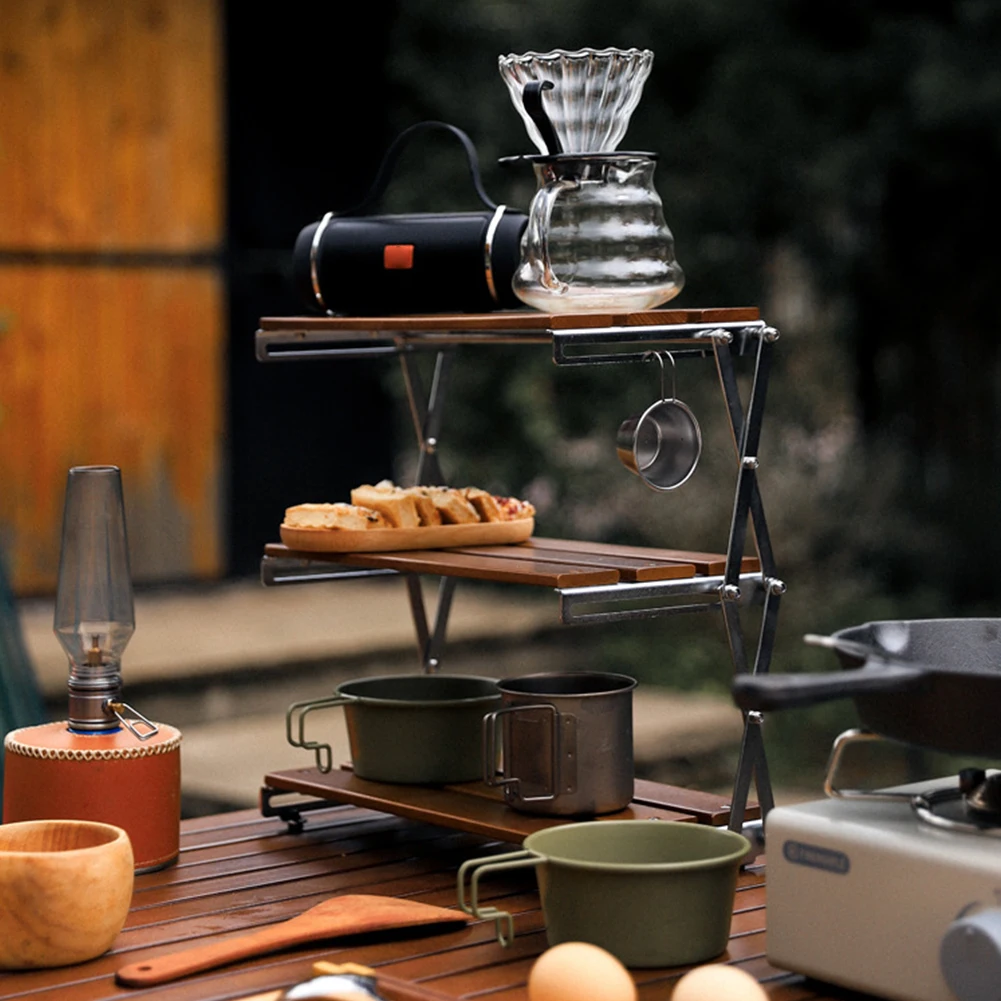 رف تخزين خشبي قابل للطي بثلاث  - مراجعة Outdoor Camping Table With Storage وسعره