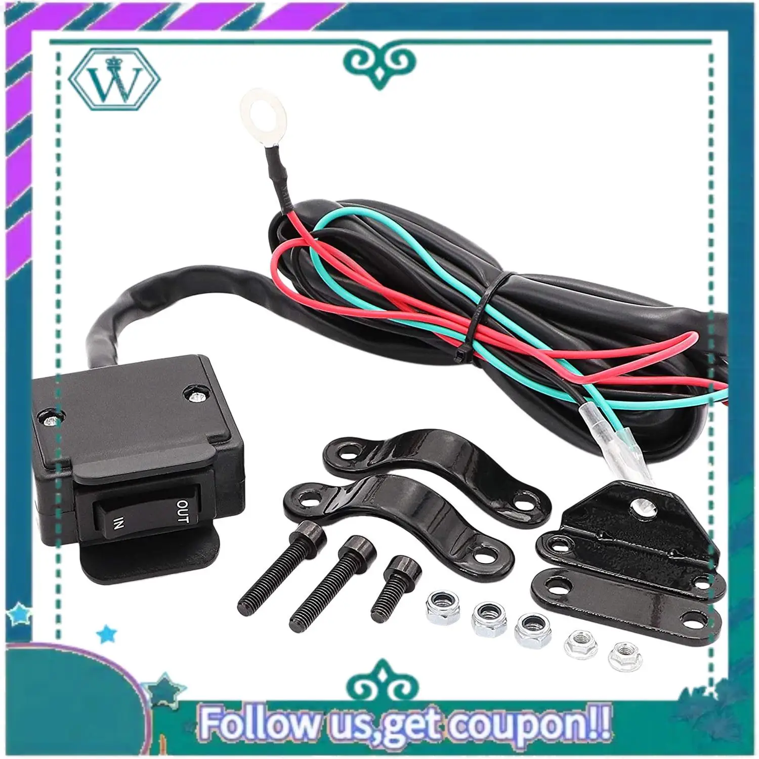 

AA92-12V ATV Winch Rocker Switch With Handlebar Control Line Kit For ATV/UTV