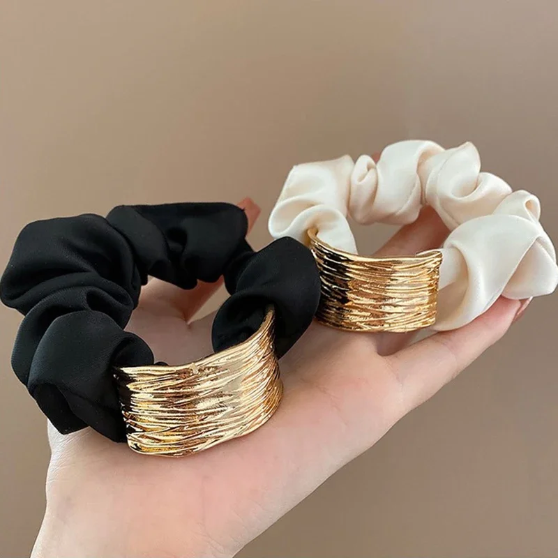 Korean Metal Satin Large Intestine Ring Women Rubber Bands Hair Ties Hair Rope Girls Ponytail Holder Headdress Hair Accessories