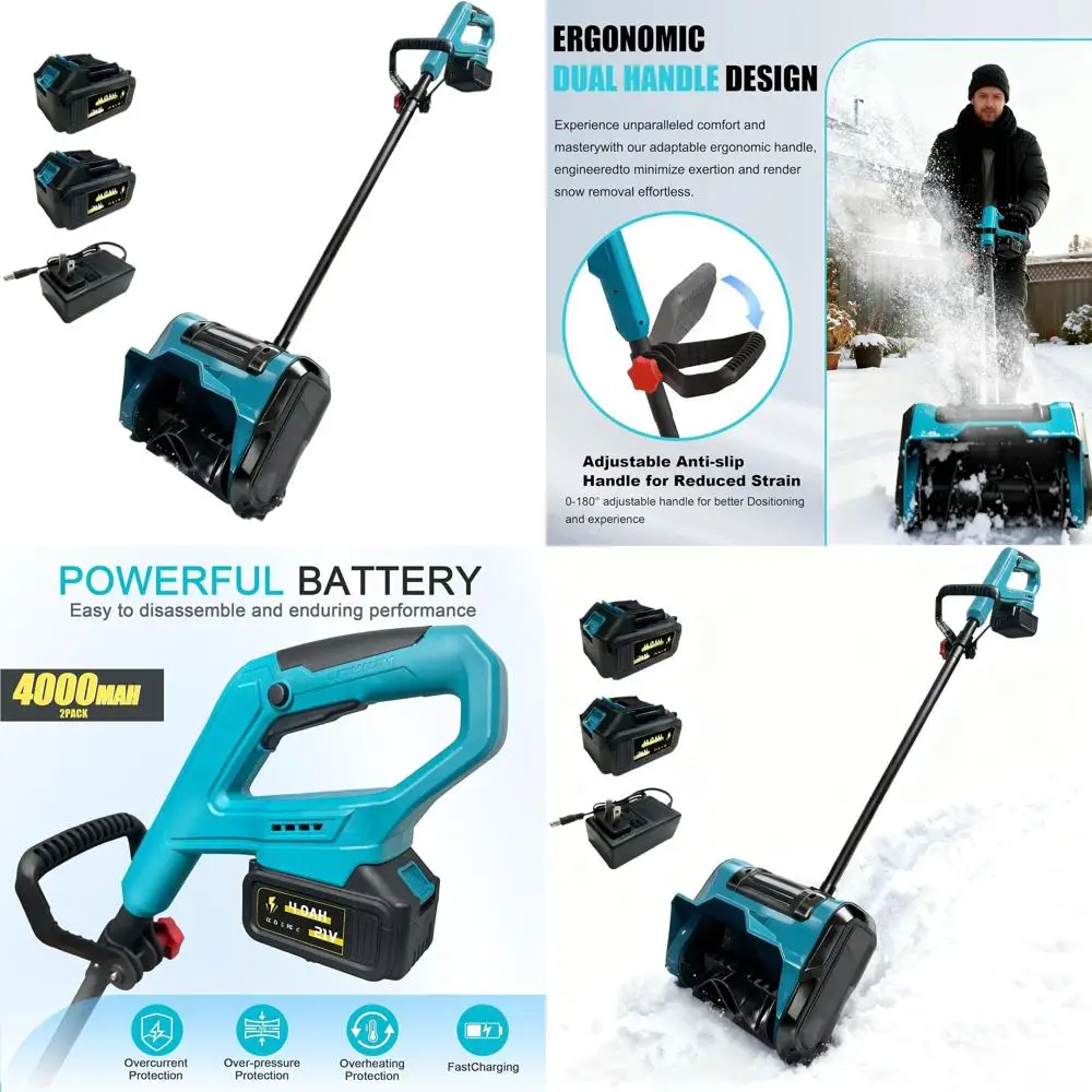 

21V Cordless Snow Blower, 10 Electric Shovel with 2x 4.0Ah Batteries and Charger, 6 Depth, 20FT Throw for Outdoor Clearing