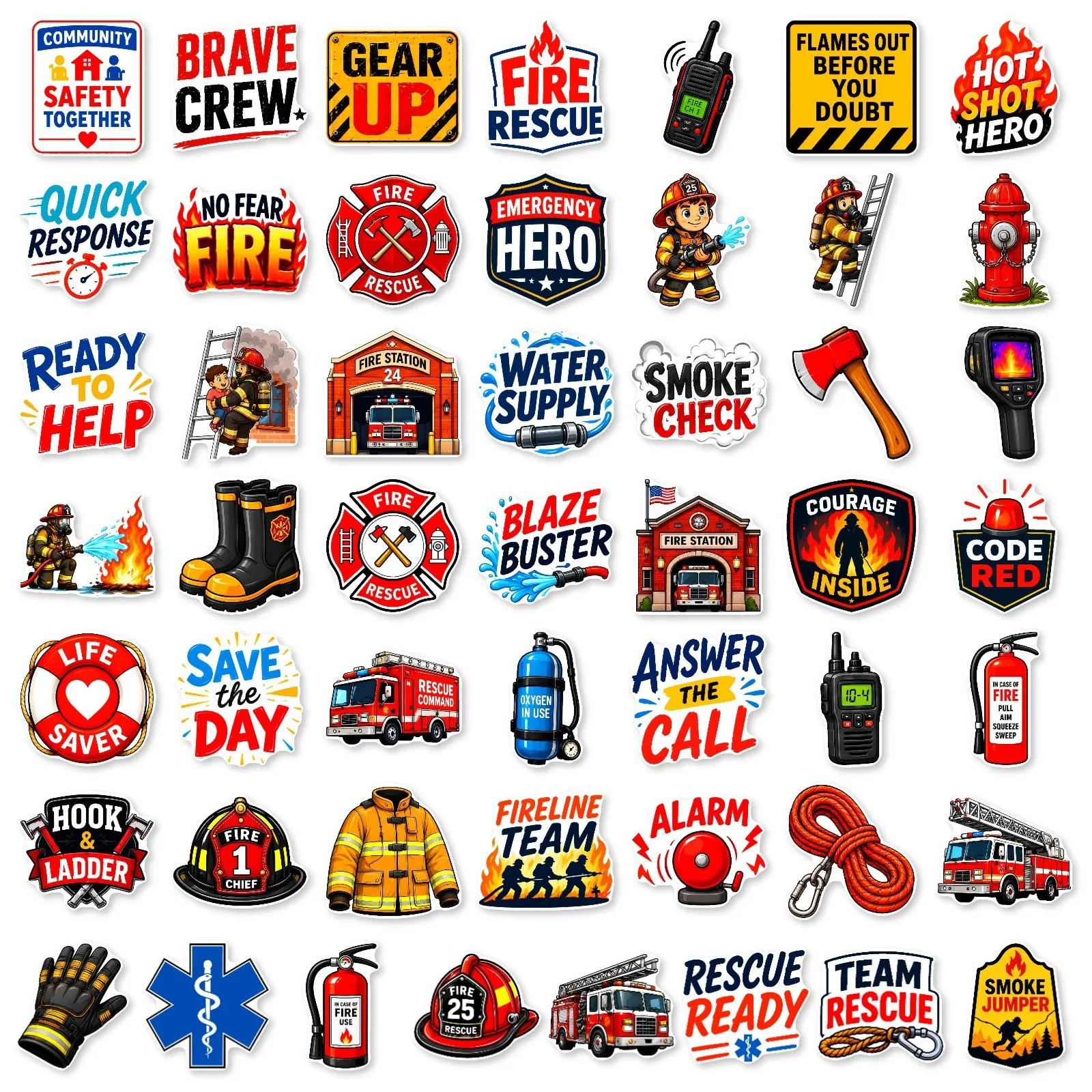 50/30 Sheets Matte Firefighting Themed Decorative Stickers, Waterproof & Scratch Resistant, Creative Unique Decals