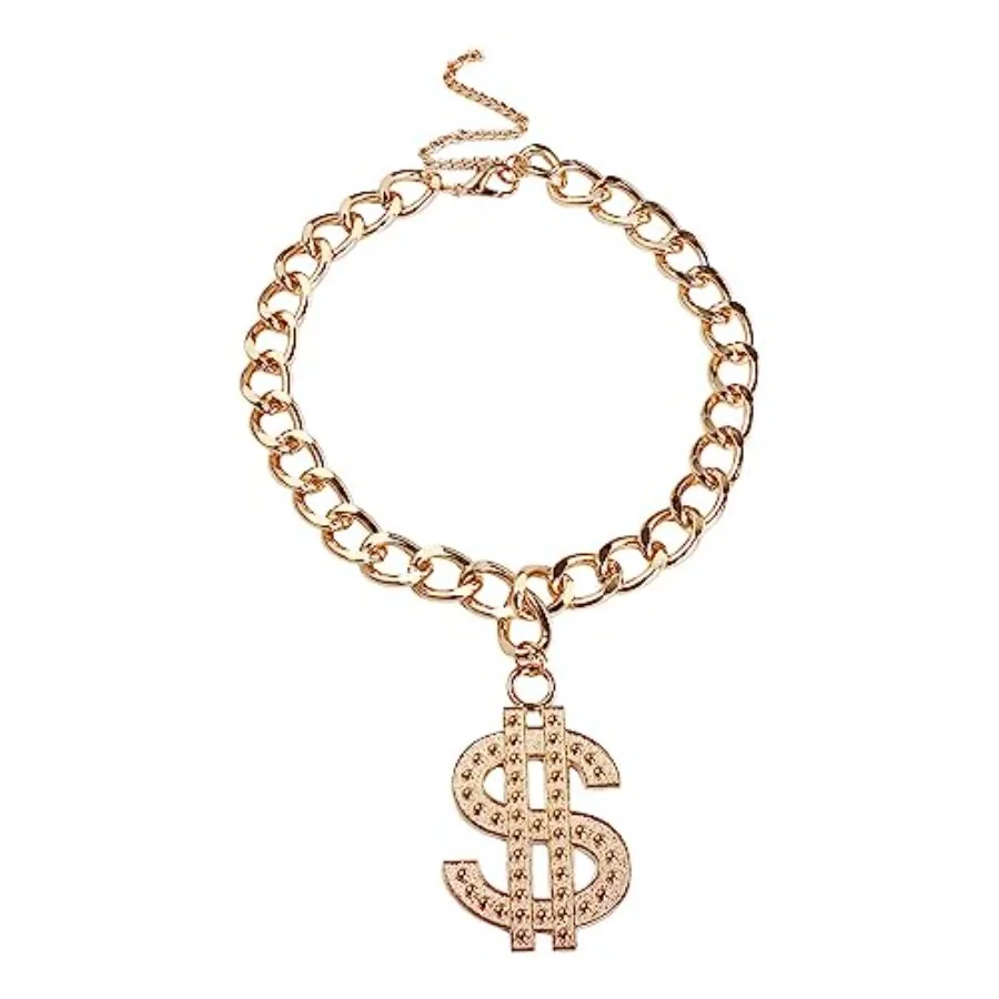 Collar de perro de cadena de oro, Collar de perro de enlace cubano ajustable con colgante de signo de dólar de cristal, joyería divertida para cachorros y gatos, acceso a disfraz