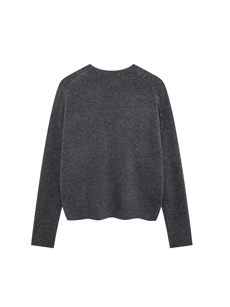 Vintage Women Long Sleeved Crew Neck Pullover 2024 New Women Fall/Winter Solid Color Sweater