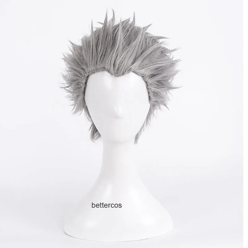 Vergil Cosplay Wig Short Silver Grey Slicked-back Hair Heat Resistant Synthetic Hair Wig Wig Cap