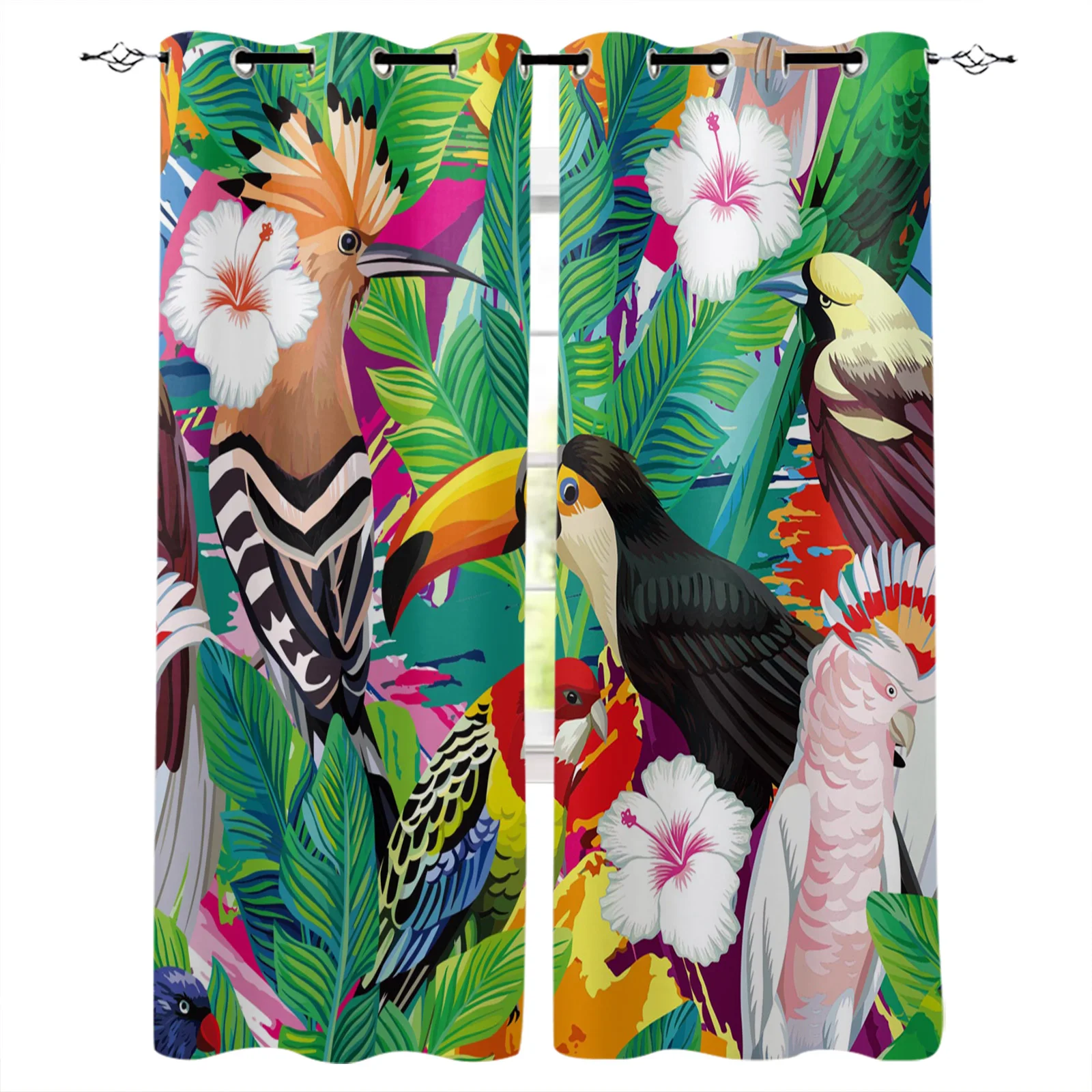 Tropical Plants Toucan Parrot Blackout Curtains Window Curtains For Bedroom Living Room Decor Window Treatments