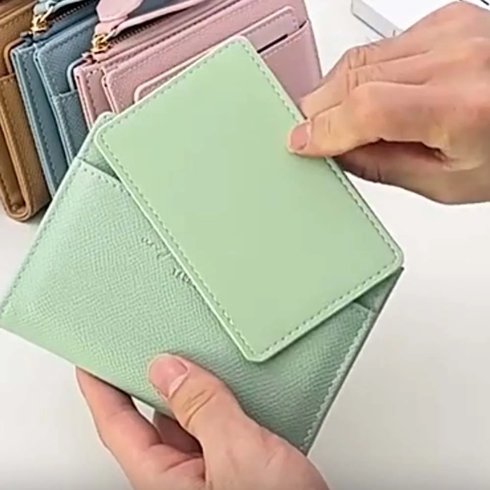 Portafoglio pieghevole da donna portatile con bottone a pressione in PVC Borsa per carte in tinta unita Carta multipla Borsa corta da donna in stile coreano per appuntamenti