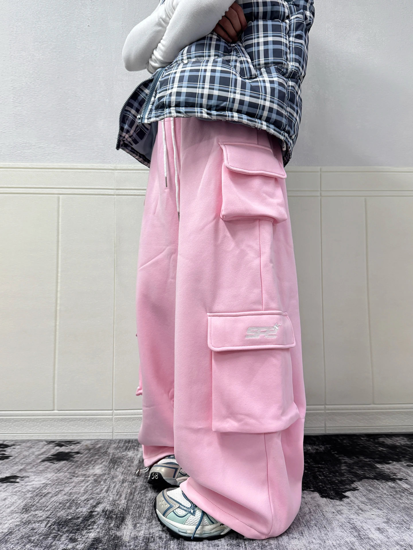 

Fce Lined Workwear Pants Dstring Wide Leg Multiple kets Design Casual Long Trousers Autumn Winter plus Size Cotton P...