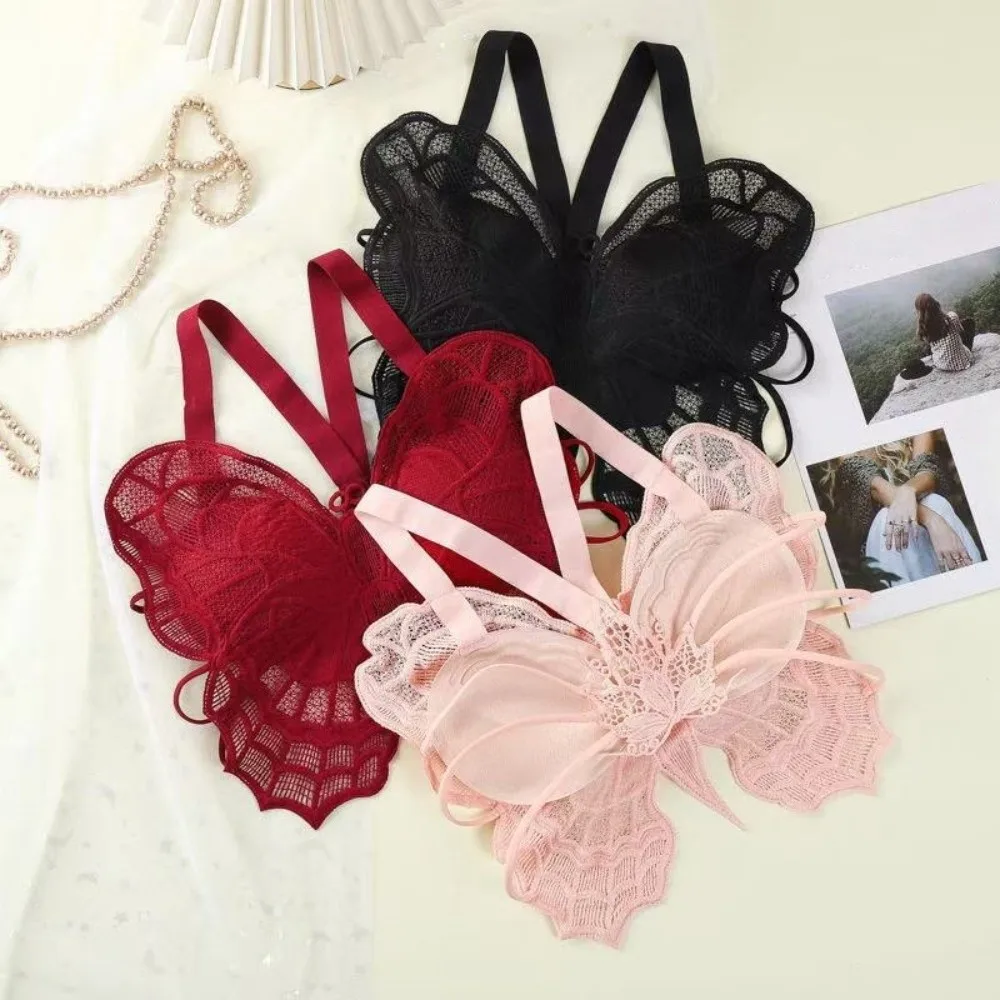 Fashion Backless Butterfly Bras Padded Slim Fit Lace Camisole Korean Style Spider Web Design Hollow-out Vest Tops Hot Grils