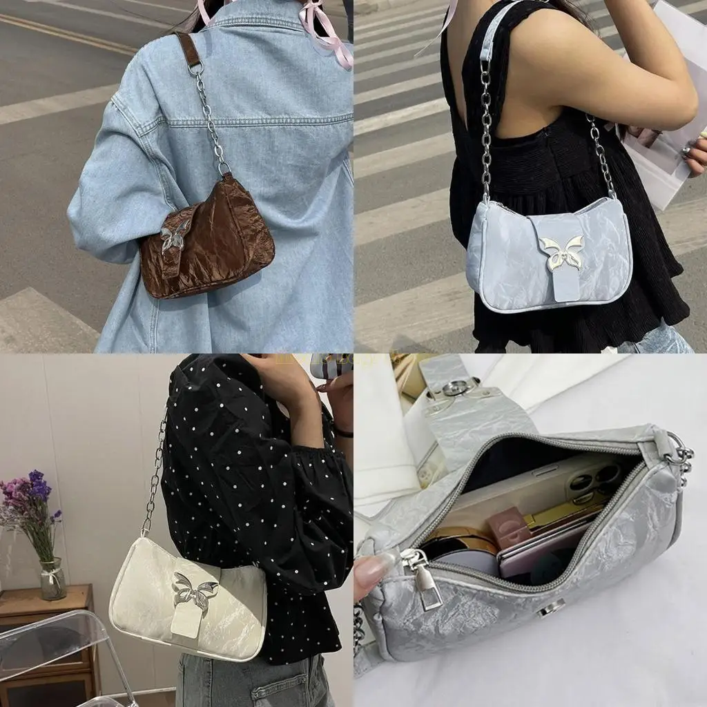 

X90D Fashionable Underarm Bag PU Leather Shoulder Purse Delicate Bowknot Handbag