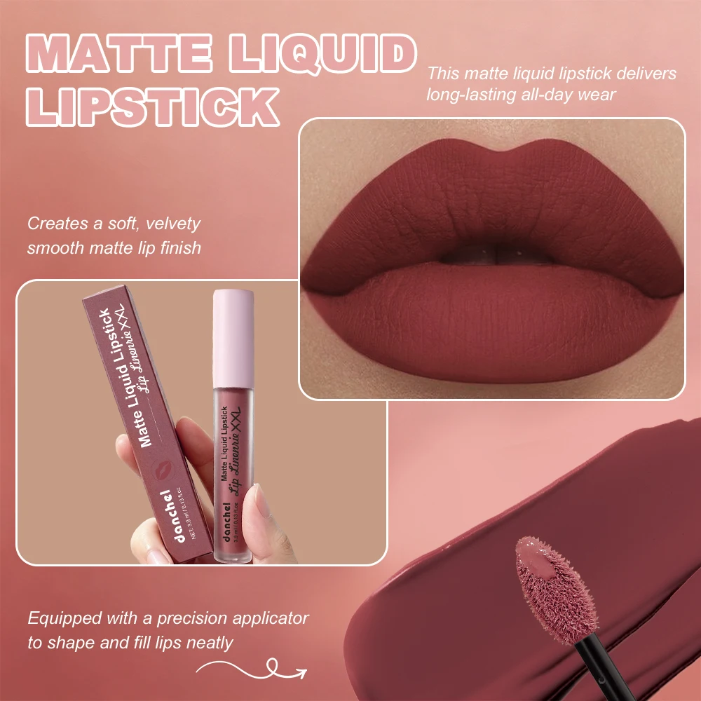 Matte Liquid Lipstick 16h Long Lasting Full Matte Makeup Effect High Saturation Color Velvety Smooth Creamy Texture Lip Gloss