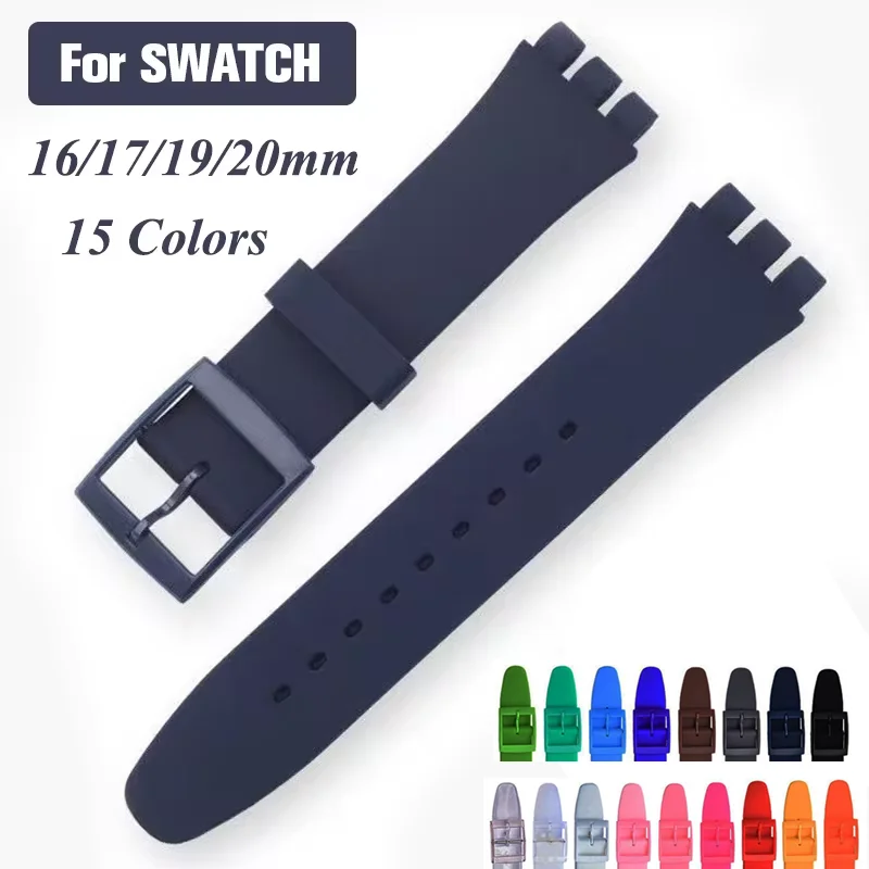 16mm 17mm 19mm 20mm Soft Silicone Bracelet Colorful Watchband for Swatch Watch Strap Replacement Watches Accessories with Tool