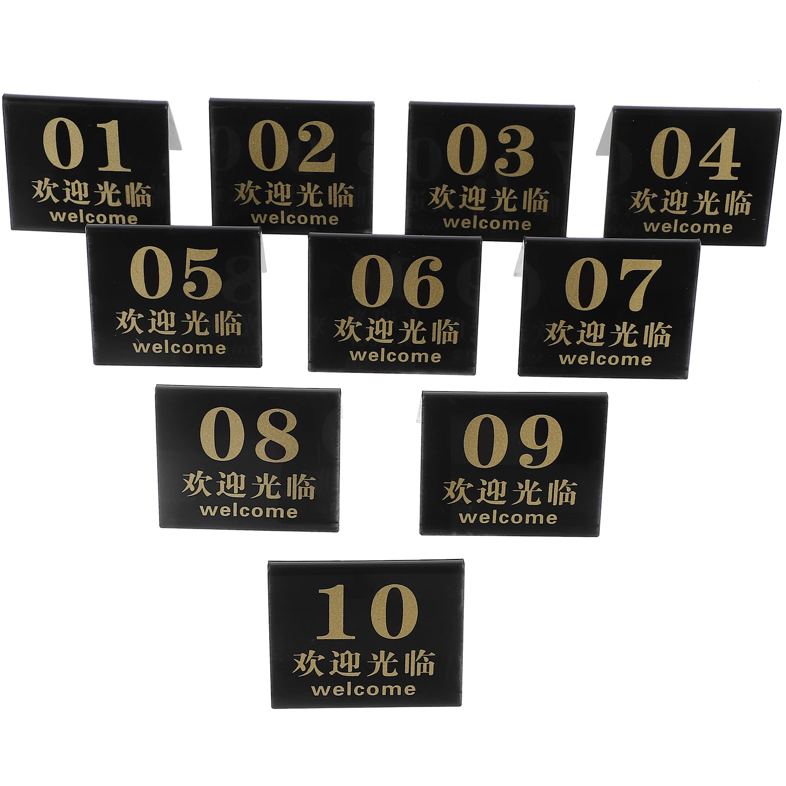 

10 Pcs Black Gold Acrylic V Shaped Double Sided Table Numbers Seat Markers Restaurant Supplies Reusable Game Plates