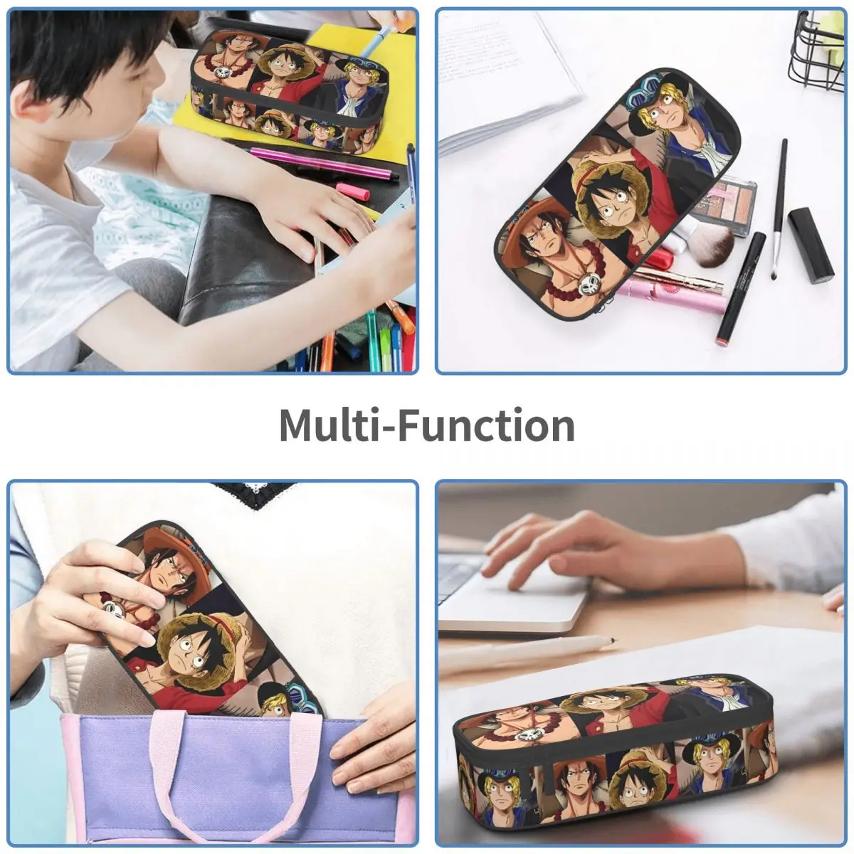 One Piece Ace Luffy Sabo Pencil Case Pen Makeup Bags Girls Boys Large Storage Students School Gift Pencilcases - view 6