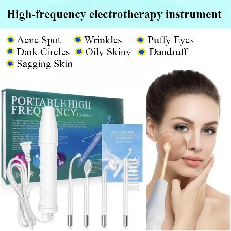 

High Frequency Electrotherapy With 4 PCS Glass Electrode Tube Beauty Face Wrinkle Acne Spot Remover Machine for face and acne