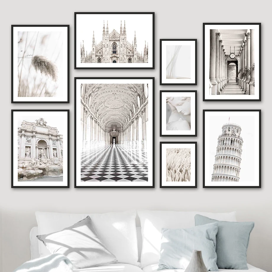 Trevi Fountain Milan Cathedral Scape Wall Art Canvas Painting Nordic Posters And Prints Wall Pictures For Living Room Decor