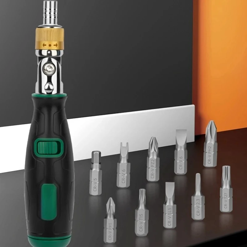 

Отвертка с регулируемым углом на 180 градусов, многофункциональный ручной инструмент для обслуживания, противоскользящая отвертка с храповым механизмом, портативная 10 в 1