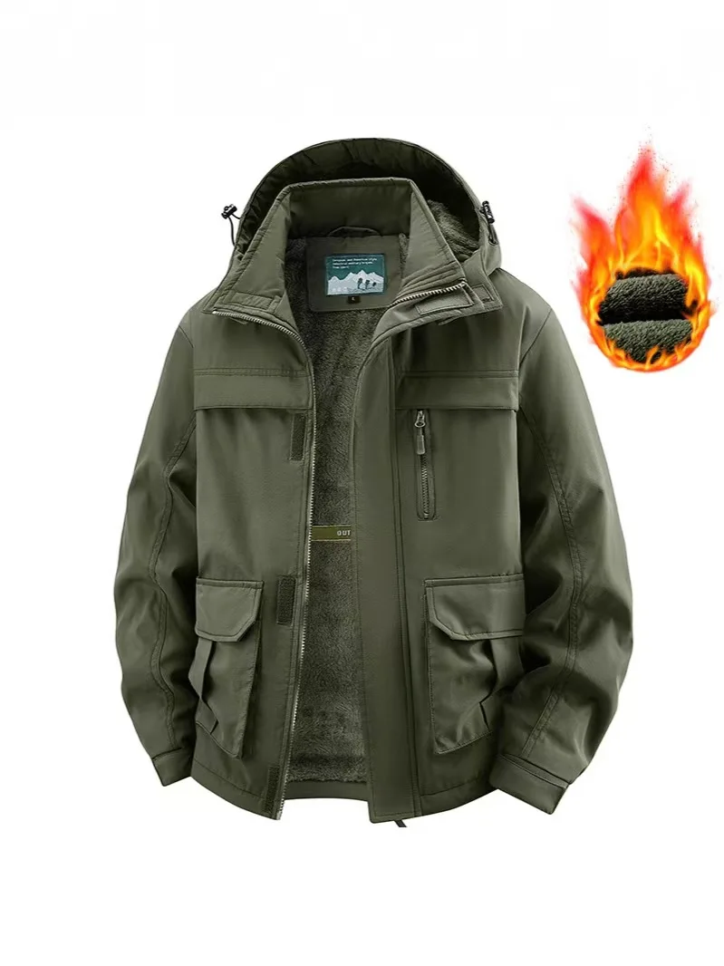 

Мужская куртка большого размера, осенне-зимняя повседневная куртка для инструментов, бархатная термокуртка с длинными рукавами и хлопковой подкладкой