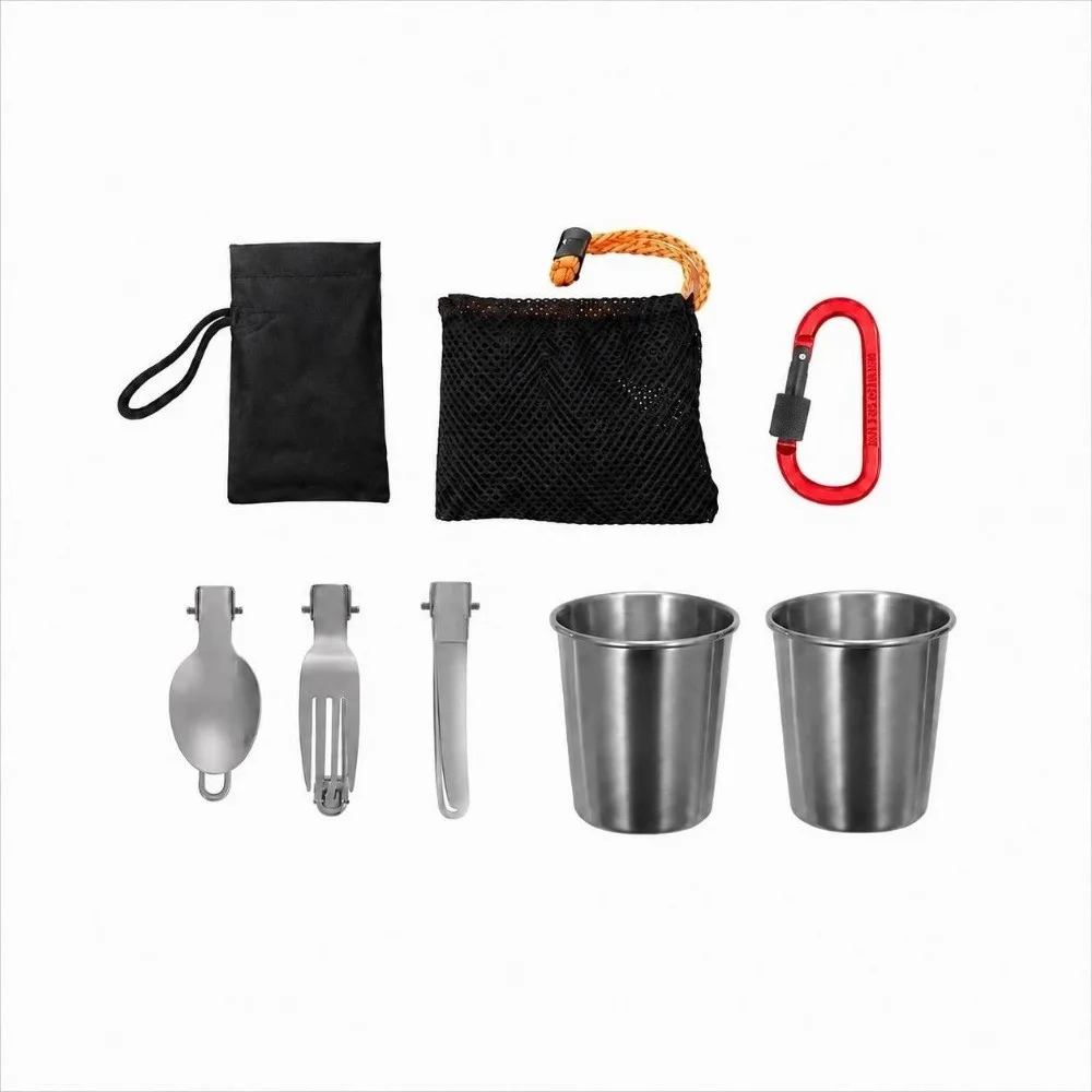 10 Pcs Stackable Cookware Set Compact Aluminum Alloy Cooking Gear Storage Bag Included Stainless Steel Camping Mess Kit Picnic