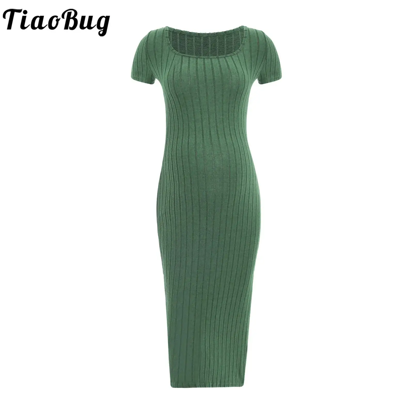 Women Elegant Maternity Dress Solid Color Short Sleeve Split Knitted Dresses Pregnancy Clothes for Party Photography Daily Wear