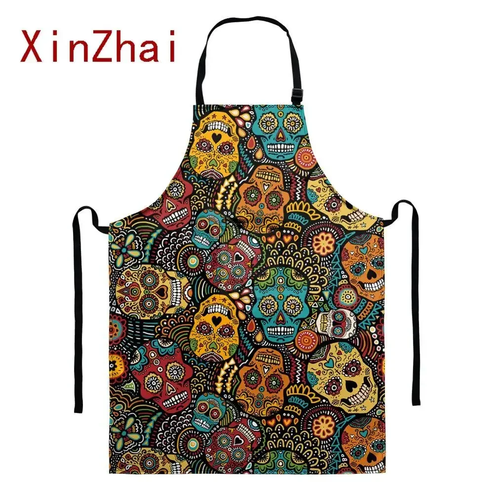 Cartoon Cooking  Apron Kitchen for Woman Men Vintage Sugar Skull Baking Accessories Chef Waiter Cafe Shop BBQ Tablier Delantal