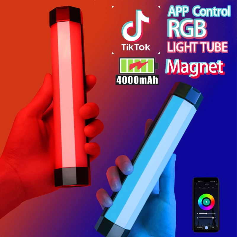 P200 RGB Video Light Tube LED Fill Photography Soft Light Stick Waterproof Video Recording with APP Control for TikTok YouTube