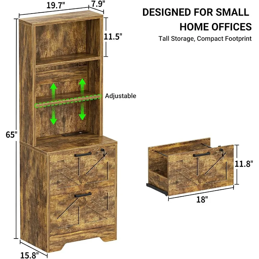 2-Drawer File Cabinet with Shelves, Filing Cabinet for Home Office