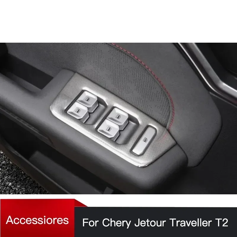 New! Car Stainless Steel Silver Interior Trim Parts Fit for JETOUR Traveler T2 2023 2024 Glass Lift Panel Inner Door Bowl P