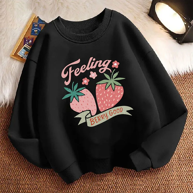 Fashion 90s Children's Sweatshirt Pullover Spring Strawberry Crew Neck Graphic Print Hoodie Boy/Girl Kids Hoody