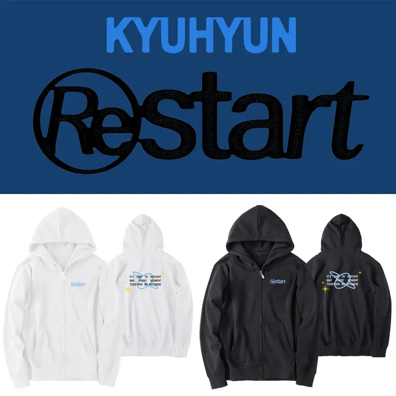 Super Junior Cho KyuHyun Restart Hoodies Men Women Kpop Fashion Letter Print Loose Zipper Hoodie Korean Couple Sweatshirt Coat