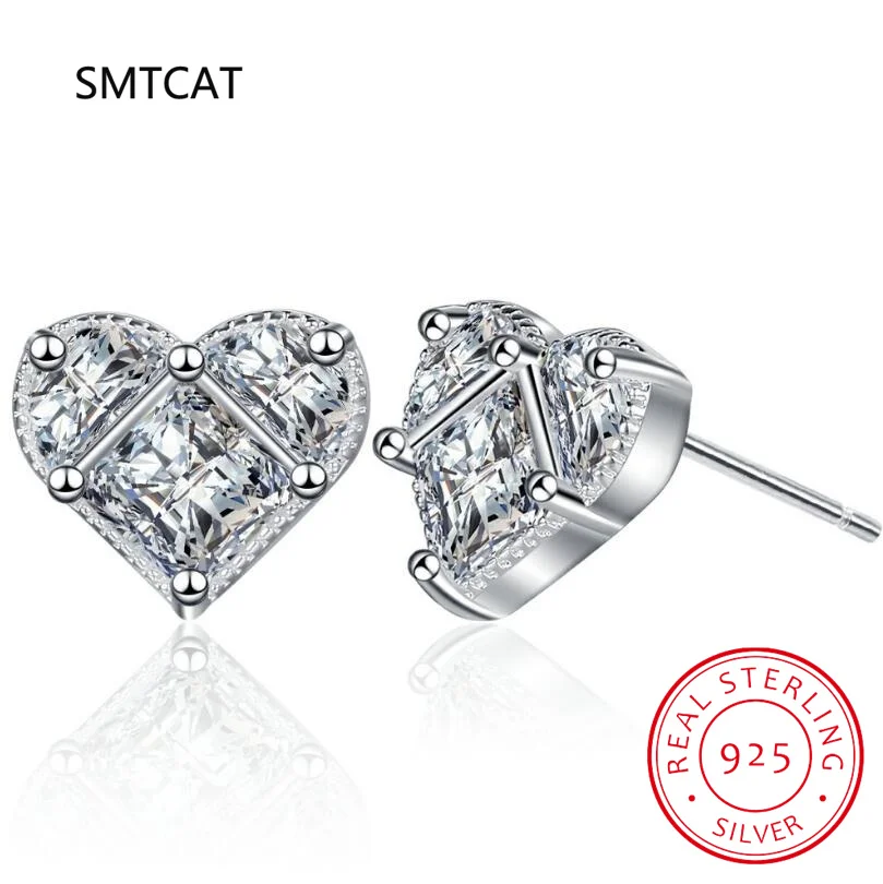 Real 0.5CT D Color Moissanite Diamond Heart Halo Stud Earrings for Women 925 Sterling Silver Luxury Fine Jewelry