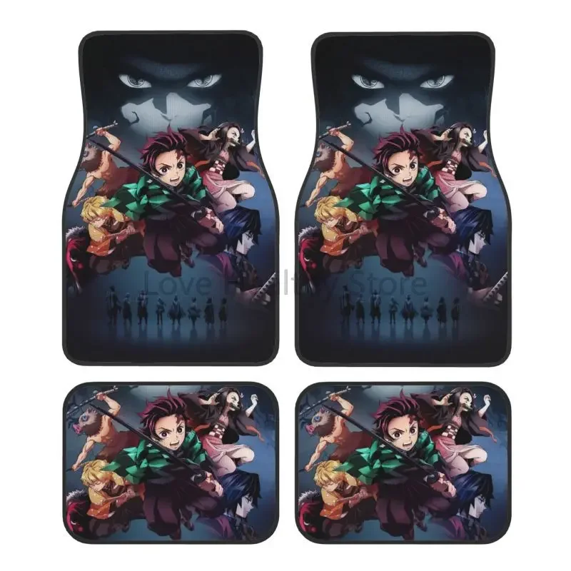 أنيمي شيطان القاتل أنيمي سيارة القدم الحصير مجموعة من 4 اكسسوارات السيارات ديكور الحصير ديكور مع عدم الانزلاق الأسود المضادة للانزلاق دعم