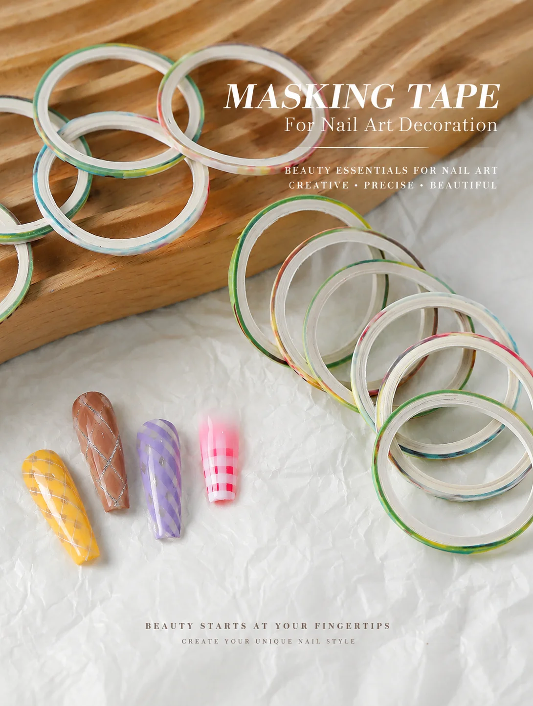 20/50 Rolls Nail Art Tape 3mm X 2m Random Color Easy Tear No Bleed Checkered Pattern Manicure Decorative Stickers for Nail Salon