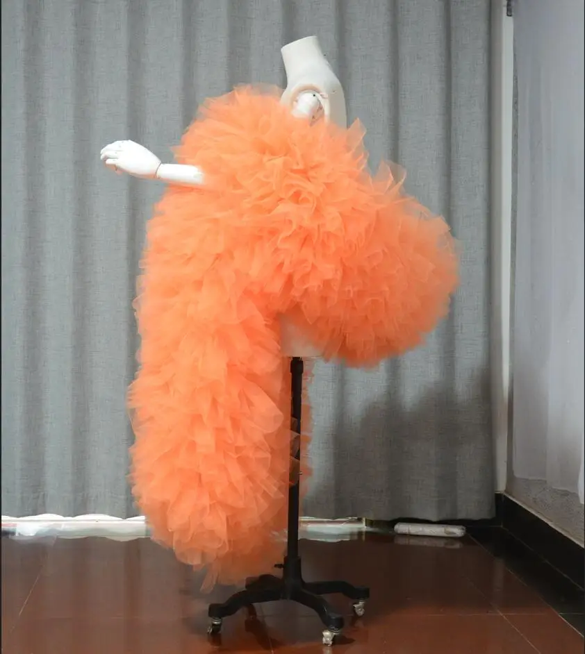 Orange Fashion Stage ball party club fluffy Ruffle edge tube boas shawl cap wraps tips cappa opera cap wetting accessory custom