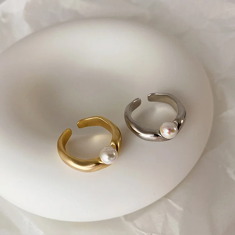 

925 Sterling Silver Pearl ​Adjustable Rings for Women Vintage Irregular Gold Color Ring Luxury Engagement Jewelry Accessories