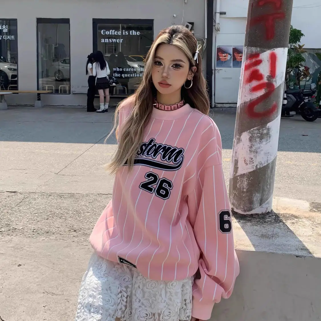 

Women Oversized T Shirts Y2k Vintage O Neck Sweatshirt Baseball Kpop Retro Streetwear Pullover Korean Fashion Striped Hoodies