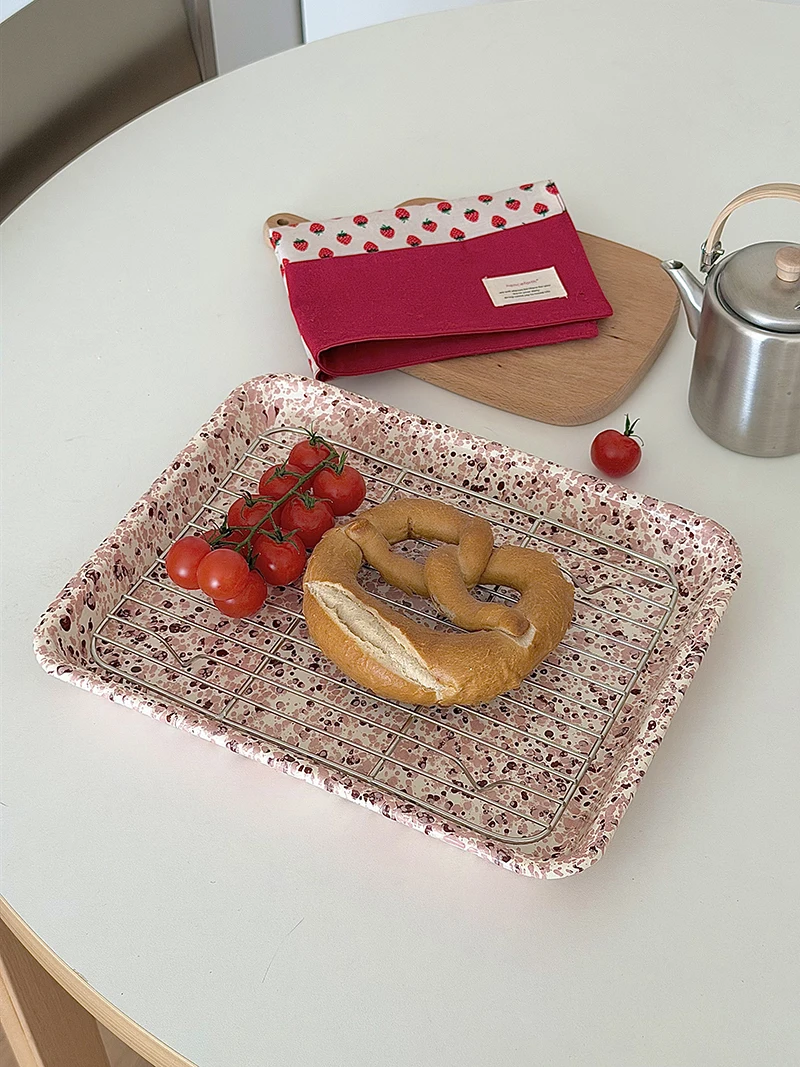 

Эмалированная прямоугольная тарелка для завтрака с дренажем для масла, кухонная утварь с узором в стиле чернильных брызг