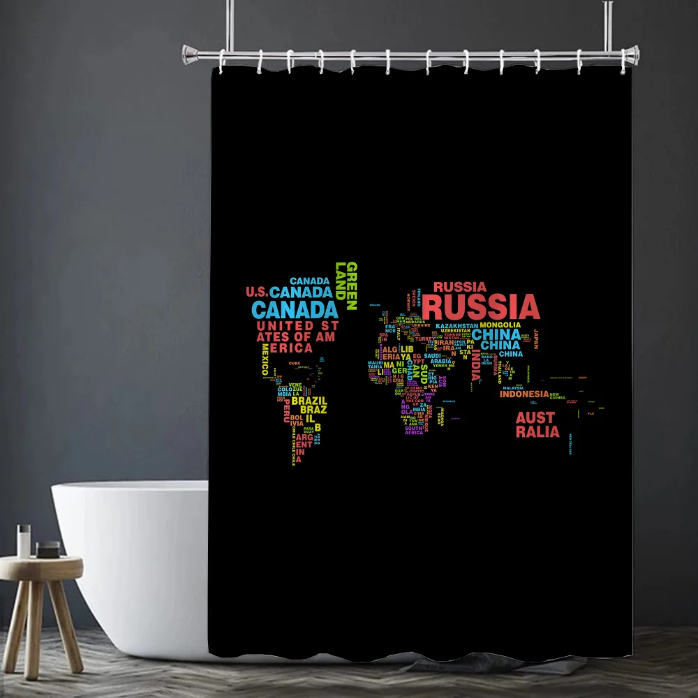 World Map Shower Curtains Bathroom Curtain for Quarto Folding Partition Accessories Bath Bedrooms Houses Rooms Waterproof Fabric