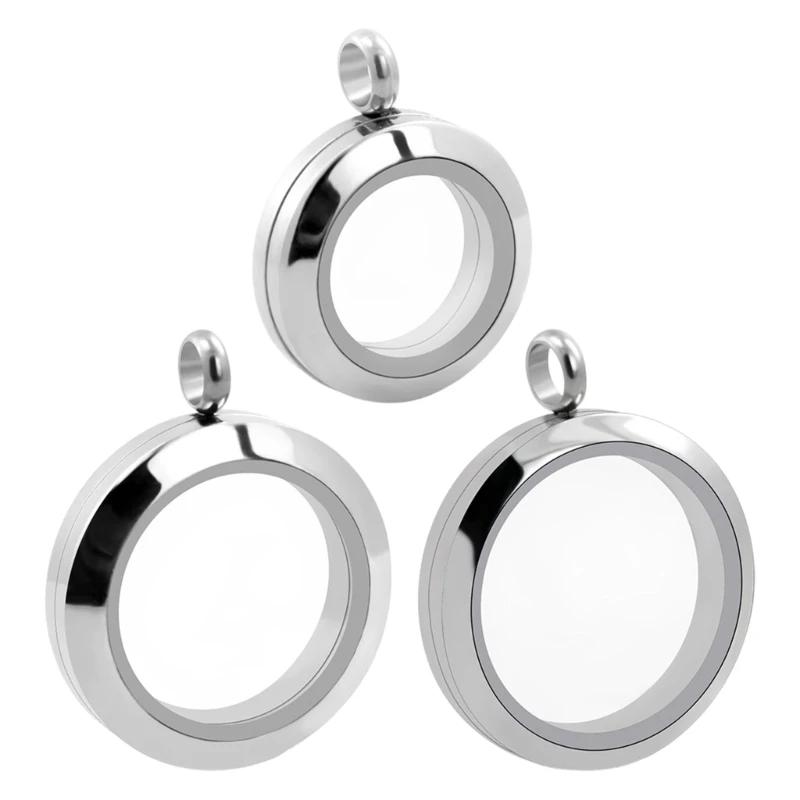 195C Spiritual Jewelry Circular Steel Locket For Religious Symbols Openable 20/25/30mm Glass Necklace Pendant