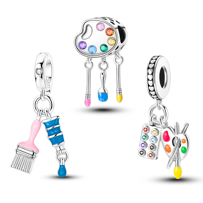 Original 925 Sterling Silver Charms Bead Paint Palette Pigment Pendant Fit Original Bracelet Necklace For Women Painter DIY Gift