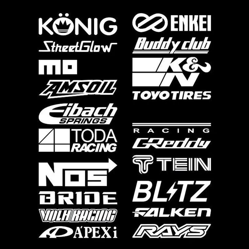 20pcs Reflective Fixed Styles Car Decor Stickers Set Racing Sponsors Vinyl Decals Kit for JDM Lowrider‌ Automobile Accessories
