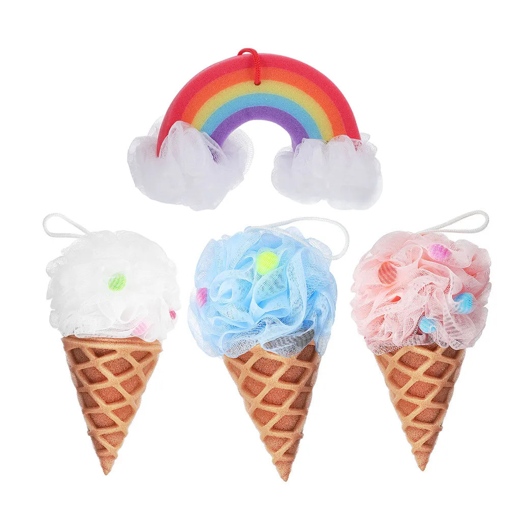 

4Pcs Ice Cream Shape Bath Shower Sponge Loofahs Body Scrubber Exfoliating Shower Puff Foam Loofah Body Sponge