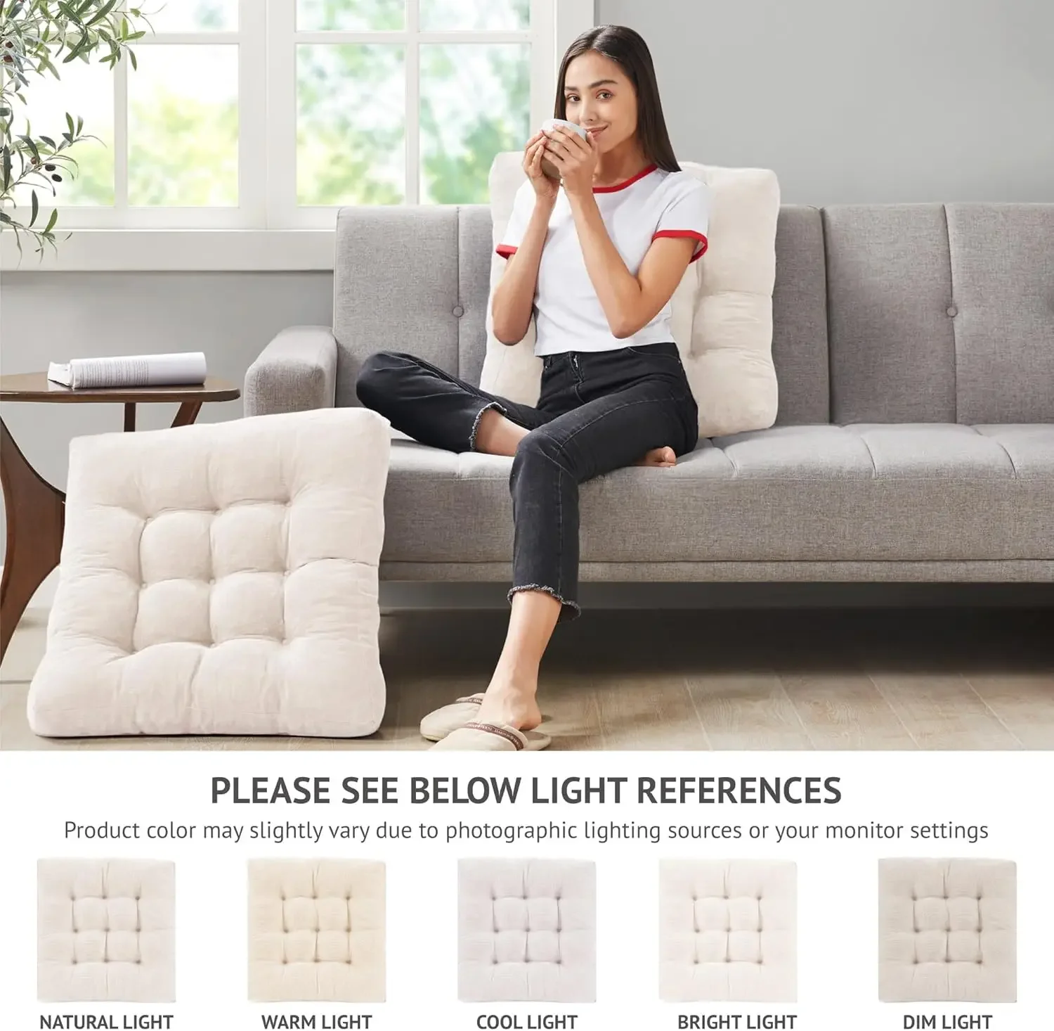 

XMSJ.Floor Pillow Set of 2, Square Large Pillows Seating for Adults, Tufted Corduroy Cushion for Balcony Outdoor Tatami Living R